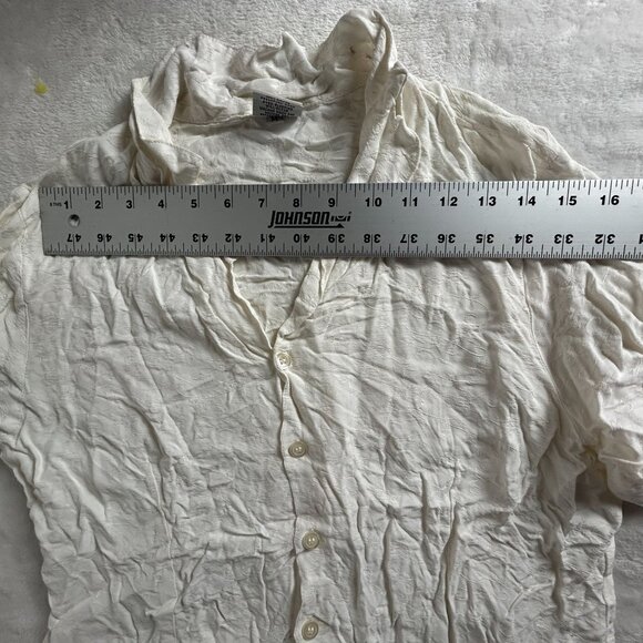 CP Shades Womens White Crinkle Jacquard Button-Up Shirt Medium Rayon Lightweight - Picture 5 of 7